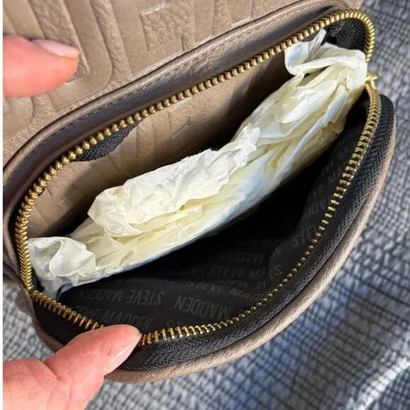 Steve Madden Mini Backpack LOGO Tassel Charm Vegan Leather Y2K Greige Taupe - Picture 9 of 13